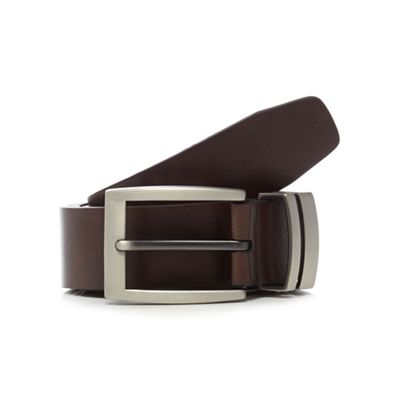 Big and tall brown leather metal keeper belt